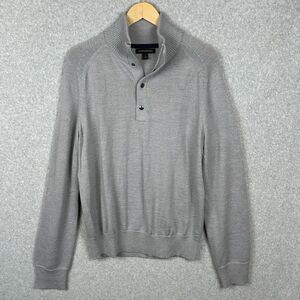 Banana Republic Merino Wool Sweater Mens Large Gray‎ 1/4 Snap T Mock Neck Preppy